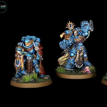 Marneus Calgar, Ultramarines Chapter Master & his stalwart Victrix Guards by castlebrush