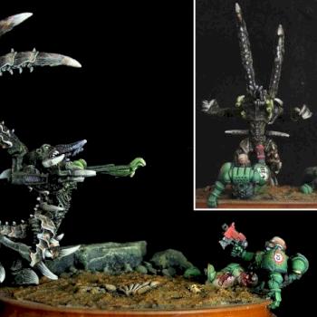 Tyrannid versus wounded Space Marine by Philippe