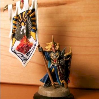 High Elf Noble with standard (or flag) by Byteknight